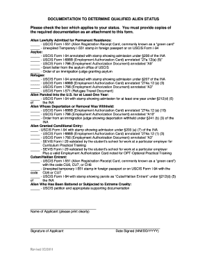 USCIS Qualified Alien Status Documentation