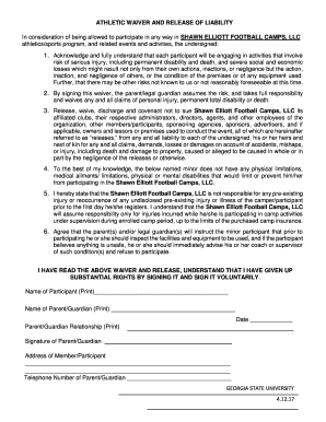 Athletic Waiver and Release of Liability