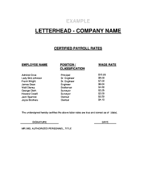 Certified Payroll Rates Form