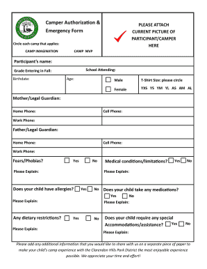 Camper Authorization and Emergency Form