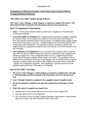 ETA Form 8429 - Complaint/Referral Record