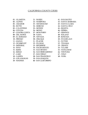 Fillable Online CALIFORNIA COUNTY CODES Fax Email Print - pdfFiller