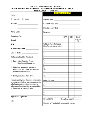 British Columbia Grade 11 Dogwood District Scholarship Application