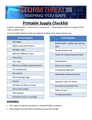 Fillable Online Printable Supply Checklist Fax Email Print - pdfFiller