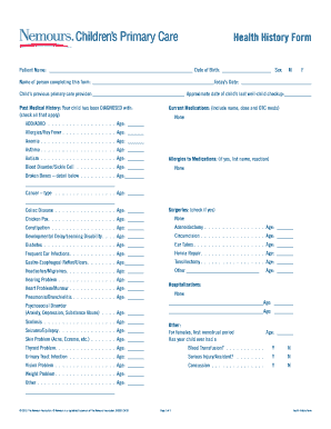 Health History Form