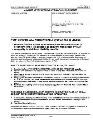 Advance Notice of Termination of Child's Benefits
