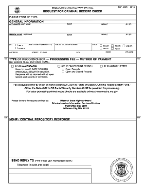 Missouri Criminal Record Check Request