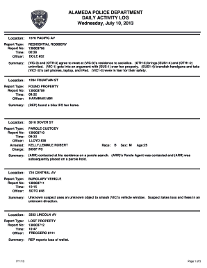 alameda police department daily activity log