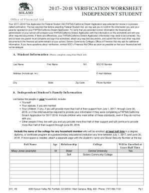 2017-2018 Independent Student Verification Worksheet