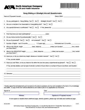 Hang Gliding or Ultralight Aircraft Insurance Questionnaire