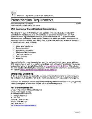 Missouri Well Contractor Prenotification Form