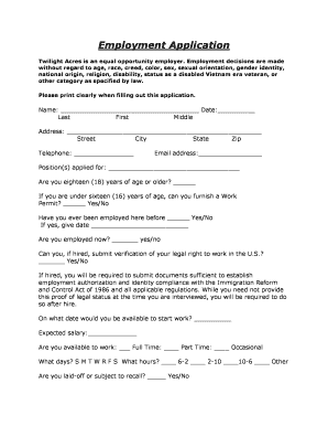 Employment Application Form