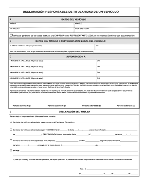 DECLARACIÓN RESPONSABLE DE TITULARIDAD DE UN VEHICULO