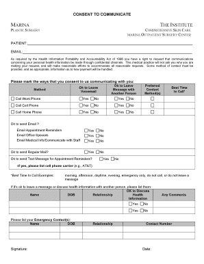 HIPAA Consent to Communicate Form