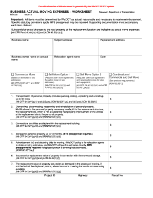 BUSINESS MOVING EXPENSES WORKSHEET