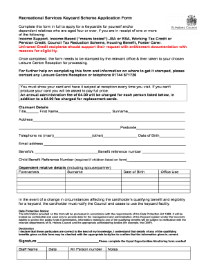 Recreational Services Keycard Scheme Application Form