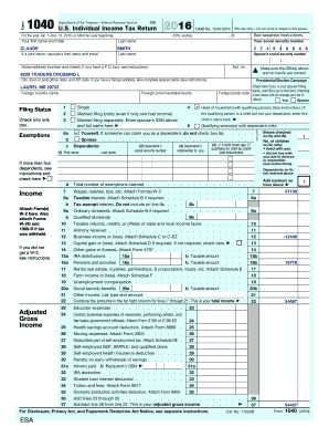 US Individual Income Tax Return Form 1040