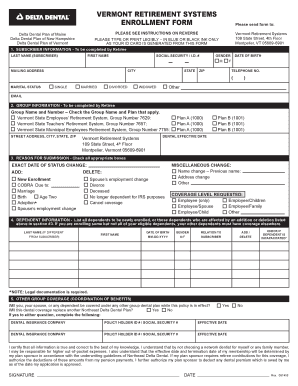 Vermont Retirement Systems Dental Enrollment Form