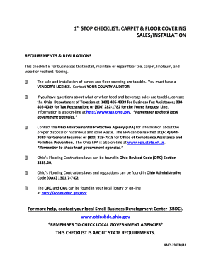 Ohio Carpet and Floor Covering Sales/Installation Checklist