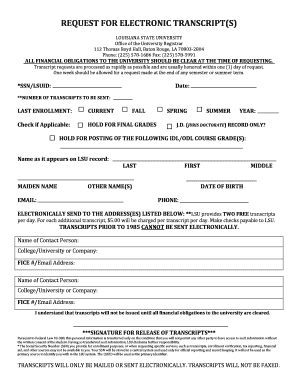 Louisiana State University Electronic Transcript Request Form