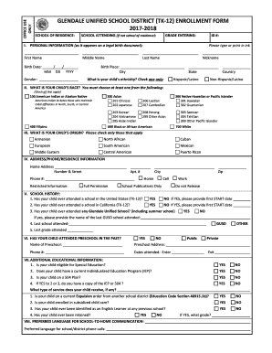 Glendale Unified School District Enrollment Form