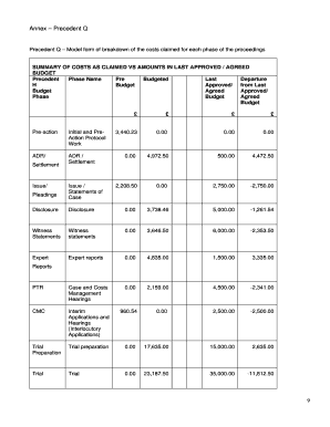 Precedent Q Cost Breakdown Form
