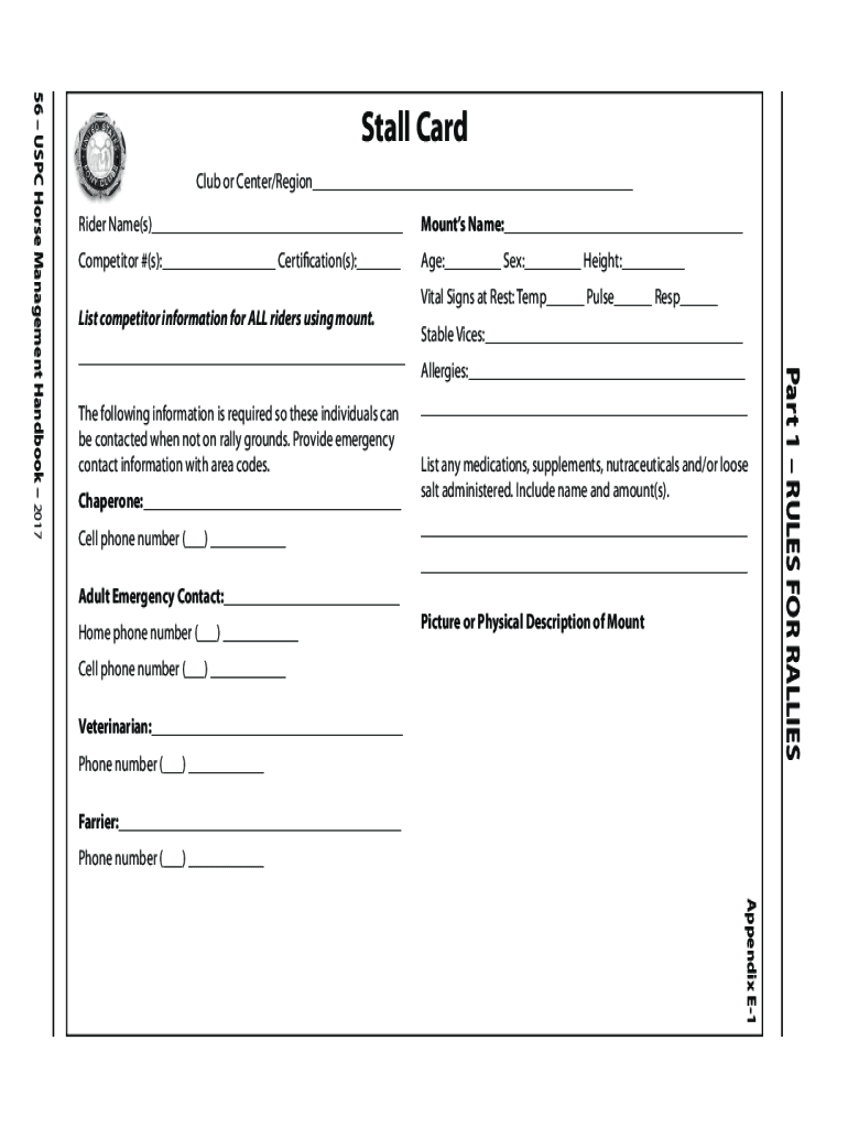 21-21 Form USPC Stall Card Fill Online, Printable, Fillable With Regard To Horse Stall Card Template