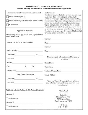 Monroe Telco FCU Internet Banking Enrollment Application
