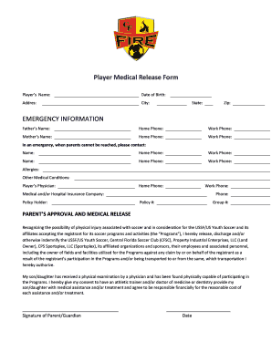 Player Medical Release Form