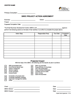 SBDC Project Action Agreement