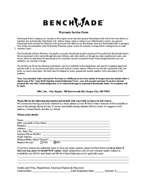 Benchmade Knife Warranty Service Form
