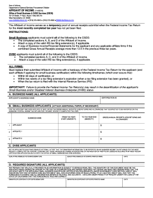 California Affidavit of Income