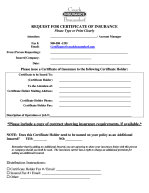 Request for Certificate of Insurance