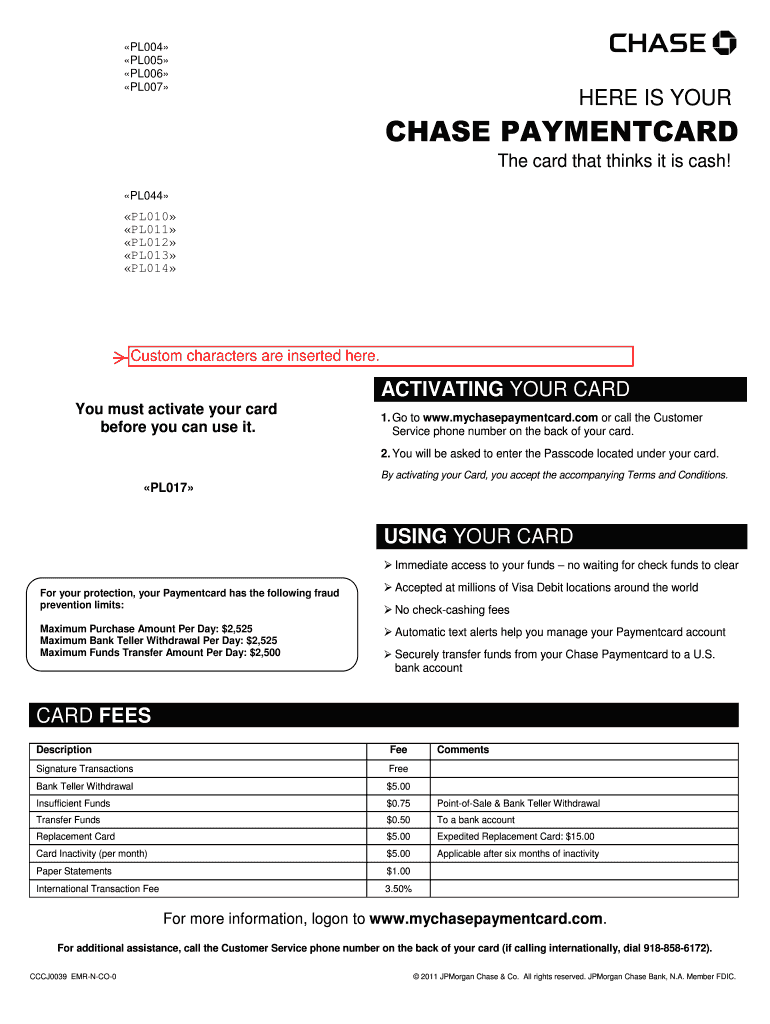Fillable Online Fillable CHASE PAYMENTCARD Fax Email Print - pdfFiller