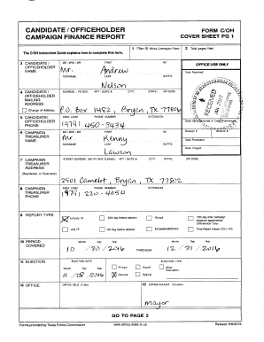 Texas Campaign Finance Report Cover Sheet