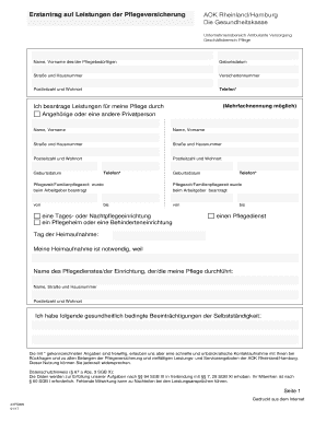 Erstantrag auf Leistungen der Pflegeversicherung AOK Rheinland/Hamburg
