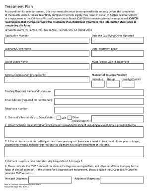 California Victim Compensation Board Treatment Plan