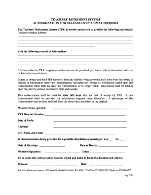 Teachers' Retirement System Authorization for Release of Information/QDRO