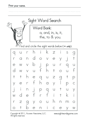 Sight Word Search Worksheet