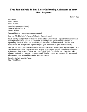 Paid in Full Letter to Debt Collector