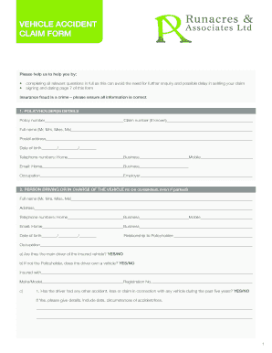 Vehicle Accident Claim Form