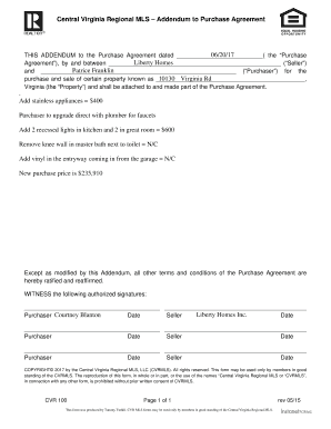 Central Virginia Purchase Agreement Addendum