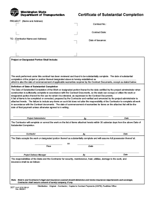 Certificate of Substantial Completion