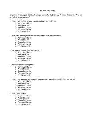 Grit Scale Assessment Form