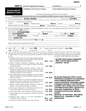 Life Insurance Medical Exam Form