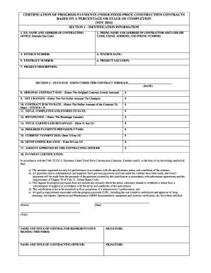 Certification of Progress Payments Under Fixed-Price Construction Contracts
