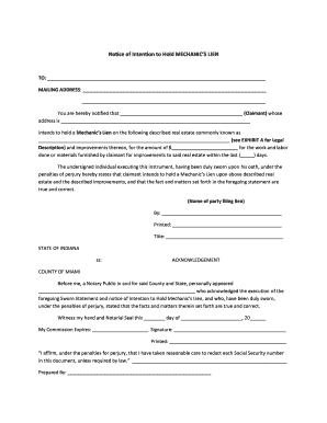 Notice of Intention to Hold Mechanic’s Lien
