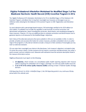 Eligible Professional Attestation Worksheet for Medicare EHR Incentive Program