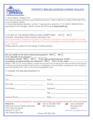 Florida Property Mailing Address Change Request