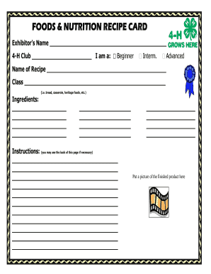4-H Club Recipe Card